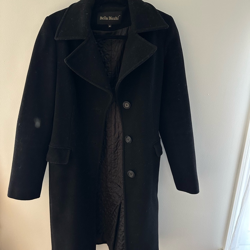 Black Wool and Cashmere belted coat